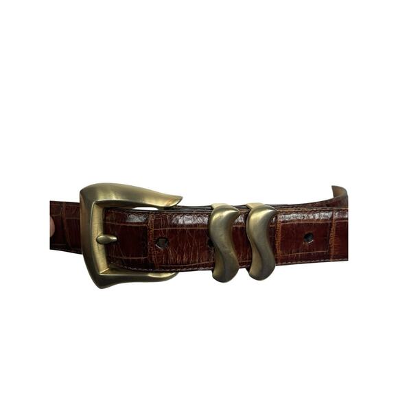 Vintage Nordstrom Brown M A3145 Croc Leather Gold Adjustable Buckle Belt EUC - Picture 1 of 3